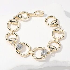 Equestrian Horse Bit Link Bracelet With Pave Stones